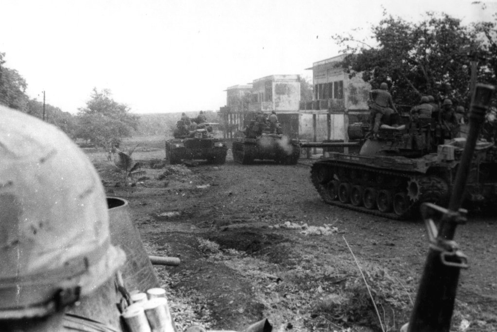 The 2D Squadron, 11th Armored Cavalry, enters Snuol, Cambodia. Photo courtesy of the U.S Army Center of Military History.