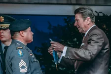 President Ronald Reagan presenting the Medal of Honor to Sgt. Roy Benavidez at a ceremony at the Pentagon on Feb. 24, 1981. Photo courtesy of the Ronald Reagan Presidential Library.