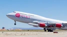 Virgin Orbit's carrier aircraft Cosmic Girl takes off from Mojave Air and Space Port for the company's first Launch Demo. May 25, 2020. Photo credit: Virgin Orbit/Pauline Acalin.