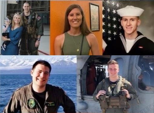 Five crew members of a Navy MH-60S were killed Tuesday, Aug. 31, 2021, when the helicopter crashed roughly 60 miles off the coast of San Diego. Photos courtesy of the US Navy.