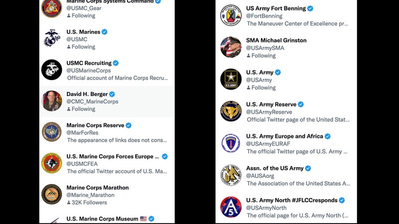military twitter accounts blue check verified
