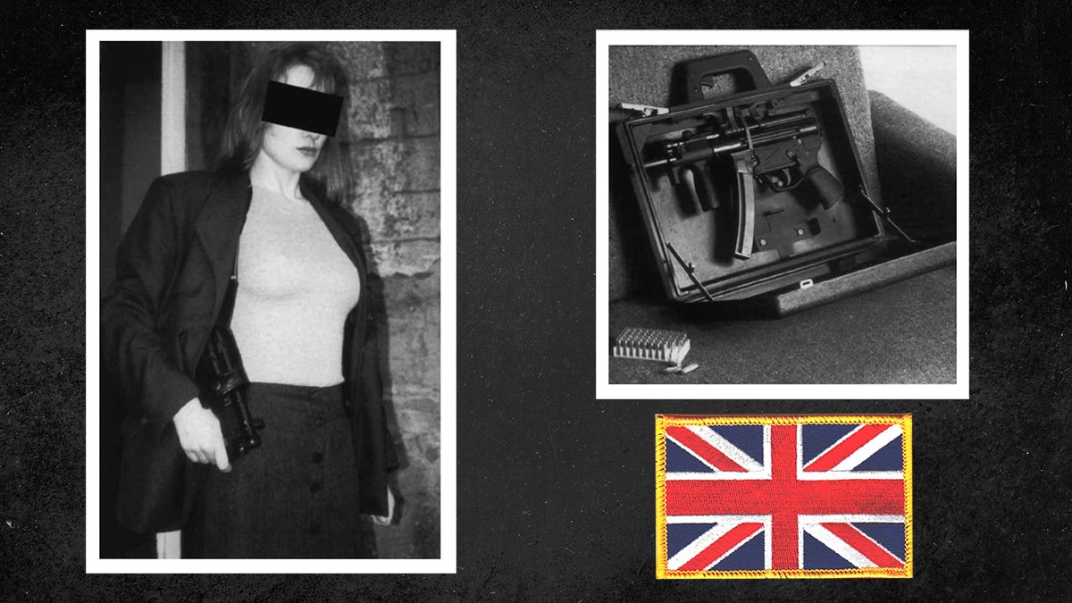 A woman wearing an MP5K submachine gun on an underarm swivel sling suspended from a shoulder holster. She had pulled the barrel forward for the camera — normally it hangs out of sight beneath the jacket, leaving both her hands free. Under her left arm are suspended two spare magazines in a separate holster. Photos courtesy of the book The Operators: On the Streets With Britain’s Most Secret Service by James Rennie. Composite by Matt Fratus/Coffee or Die Magazine.