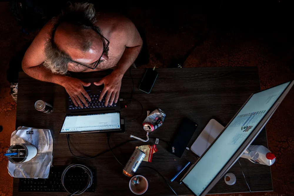 Jack Mandaville at his computer