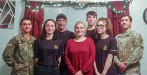 Five siblings from the same family each raised their right hand and chose to join the Army. From left to right: Pfc. Haley Wierzbicki, a combat medic specialist on holiday exodus from advanced individual training at Fort Sam Houston, Texas; Sequia, slated to be a mortuary affairs specialist; their father and mother, Karl and Nicole; Mason, enlisted to become a cannon crewman; Sierra, slated to be a combat engineer; and Spc. Austin Wierzbicki, a signals intelligence analyst stationed at Fort Campbell, Kentucky. Photo Credit: Courtesy photo