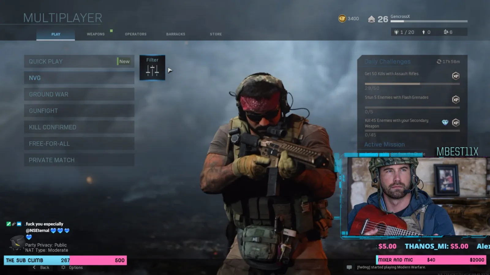 Mat Best participating in the Twitch fundraiser for the Boot Campaign.