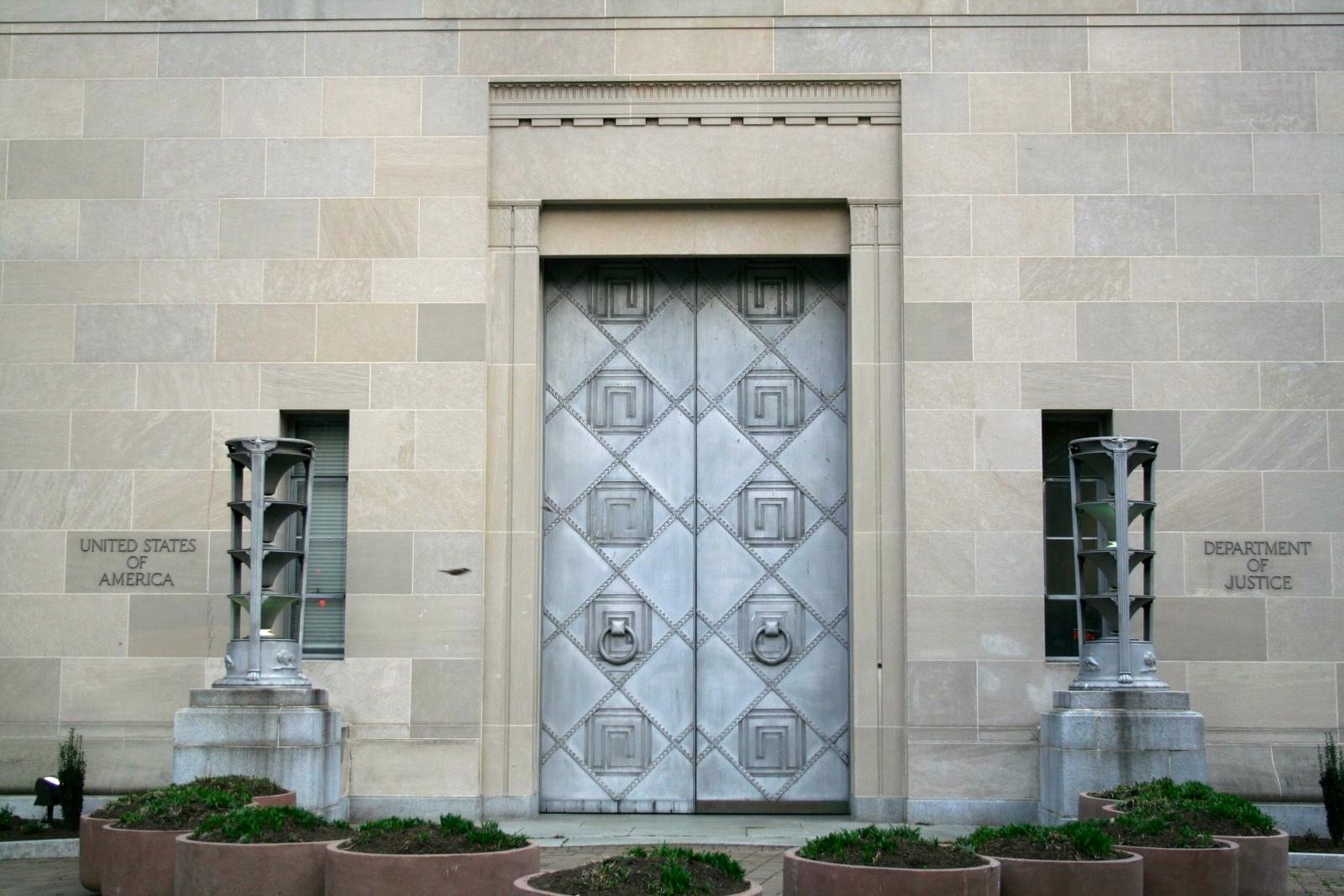 Metal door entrance to Robert F. Kennedy Department of Justice Building