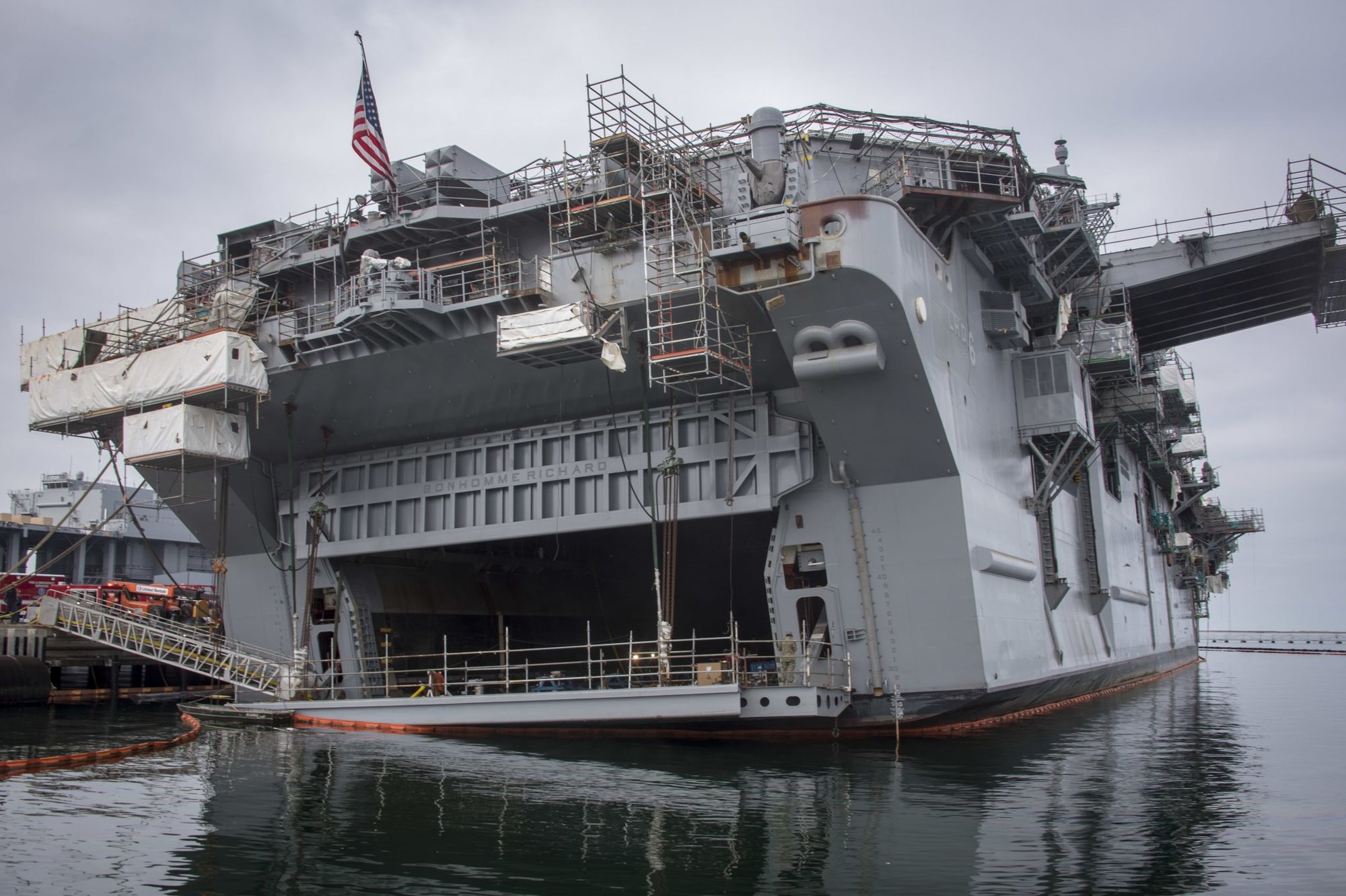 Naval ship aflame