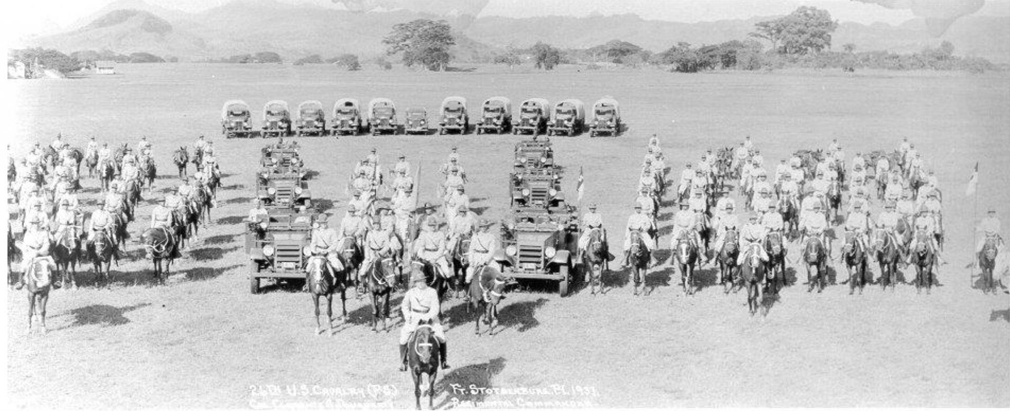Part of the 26th Cavalry (Philippine Scouts) with scout cars and horses at Fort Stotsenburg. Photo courtesy of the Philippine Scouts Heritage Society.