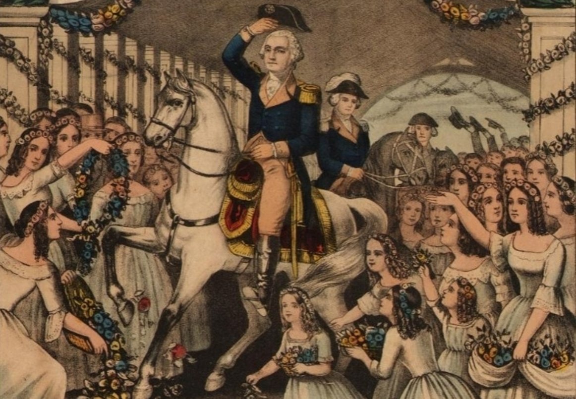 A portion of “Washington’s Reception by the Ladies,” an 1845 hand-colored lithograph by Nathaniel Currier, now in the Smithsonian American Art Museum and its Renwick Gallery.