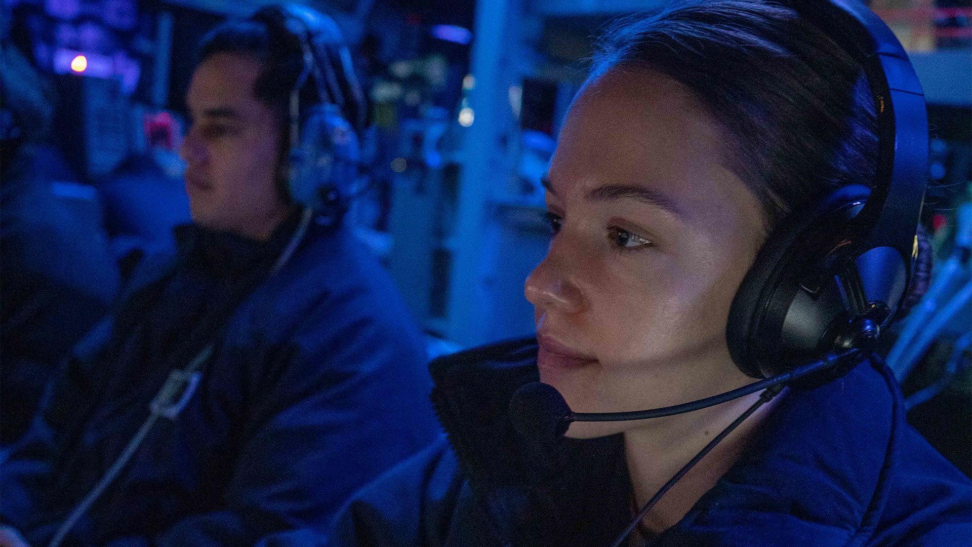 US Navy Lt. Hillary Lutkus tracks air contacts on board the Arleigh Burke-class guided-missile destroyer Chung-Hoon (DDG 93) while it transits the Taiwan Strait on Jan. 5, 2023. US Navy photo by Mass Communication Specialist 1st Class Andre T. Richard.