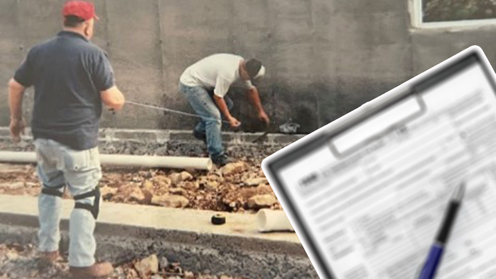 Despite claims filed with the US Department of Veterans Affairs that claimed he was permanently disabled in a 2005 car accident, former soldier Bruce Hay, right, was photographed shortly after the crash bending over while helping to build a house in Kansas. US Department of Justice photo, composite by Coffee or Die Magazine.