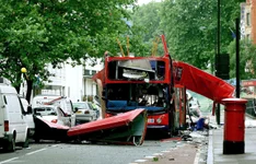 Wreckage of a double-decker bus destroyed by a suicide bomb detonated in Tavistock Square, London, part of a coordinated terrorist attack on that city on July 7, 2005, known as 7/7. Image from Britannica.com.