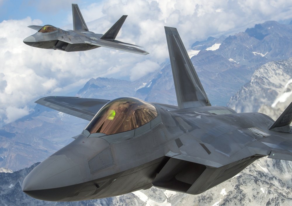 U.S. Air Force F-22 Raptors from Joint Base Elmendorf-Richardson, fly in formation over the Joint Pacific Alaska Range Complex, July 18, 2019. U.S. Air Force photo by Staff Sgt. James Richardson.