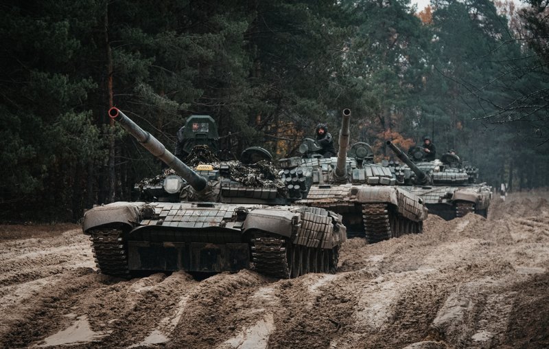 Ukrainian soldiers on captured Russian tanks T-72 hold military training close to the Ukraine-Belarus border near Chernihiv, Ukraine, Friday, Oct. 28, 2022. AP photo by Aleksandr Shulman, File.