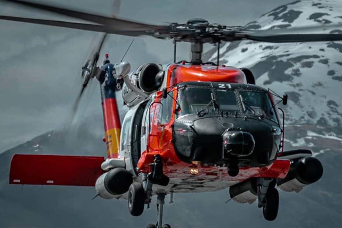 The workhorse of US Coast Guard aviation in Alaska, the MH-60T Jayhawk is an all-weather, medium-range recovery helicopter. US Coast Guard photo.