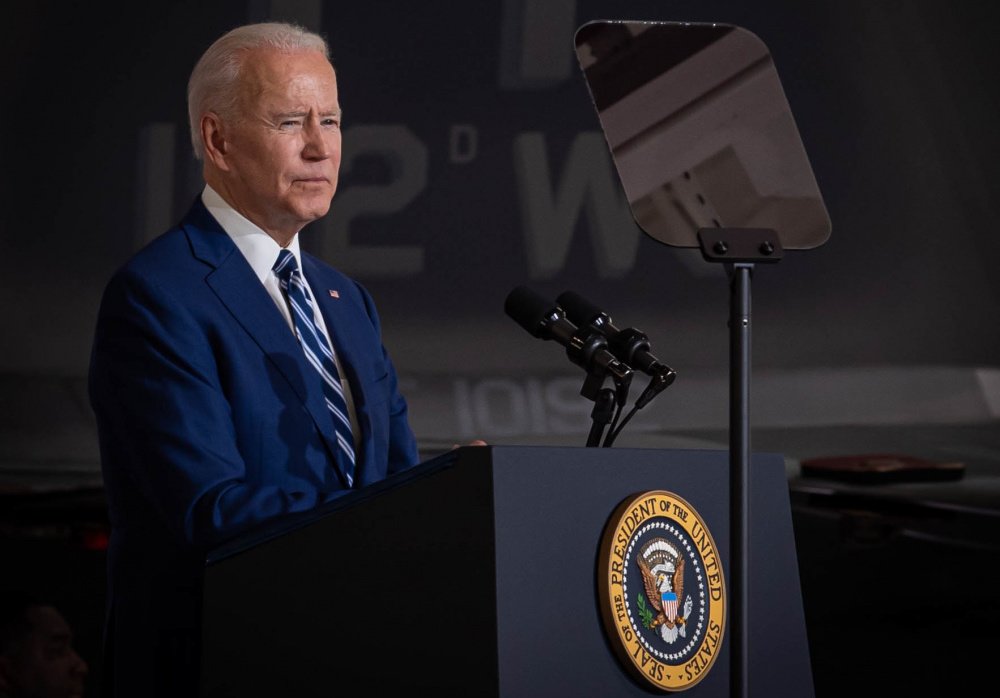 President Joe Biden visited Joint Base Langley-Eustis, Virginia, and addressed service members, May 28, 2021. Biden spoke on the importance of military sacrifice and thanked the members for their continued dedication to defending the nation. U.S. Air Force photo by Senior Airman Marcus M. Bullock via DVIDS.