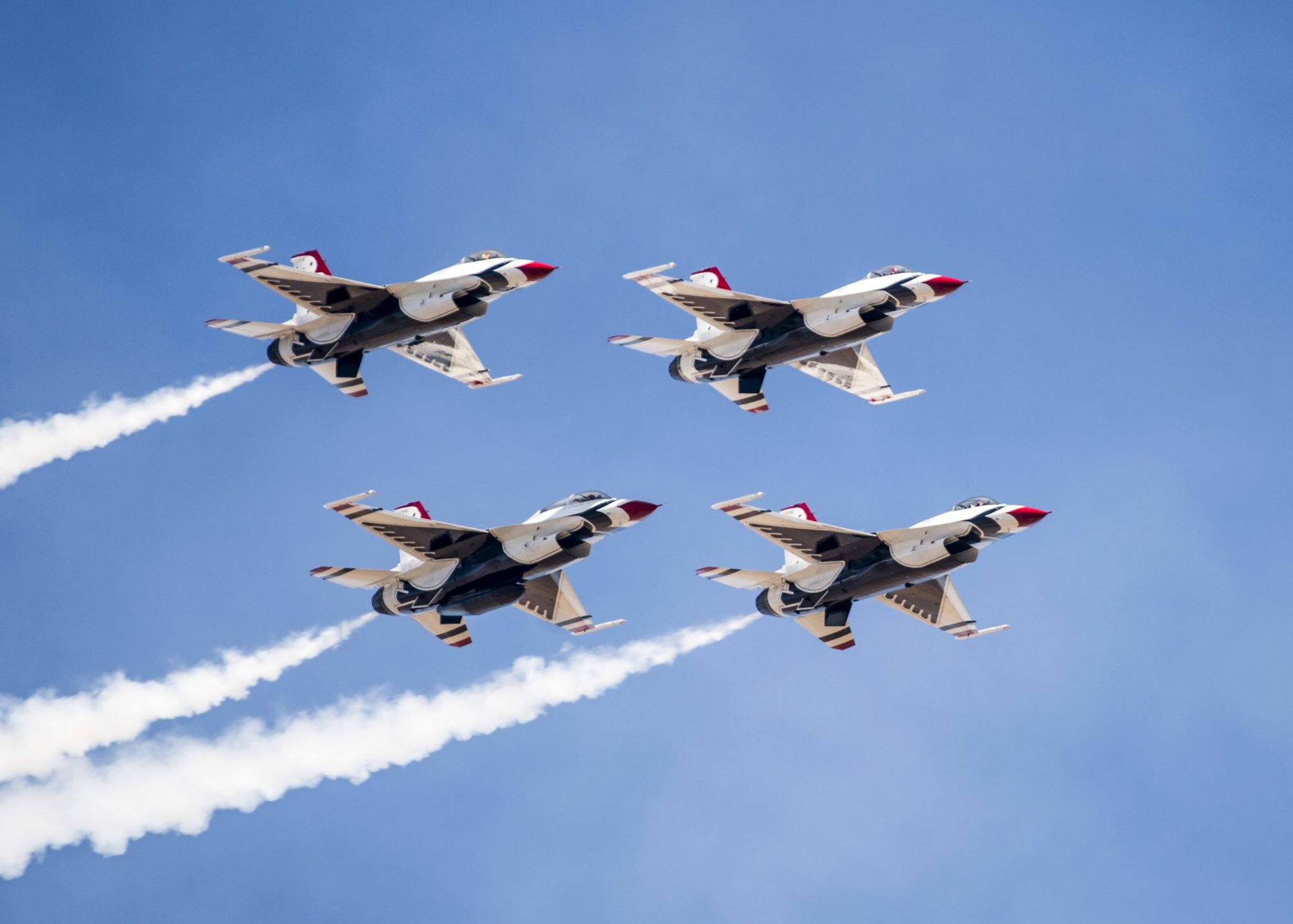 F-16 Fighting Falcons from the US Air Force’s Thunderbirds air demonstration squadron perform during the California Capital Airshow Oct. 3, 2015, at Sacramento’s Mather Airport. US Air Force photo by Senior Airman Jason Couillard.