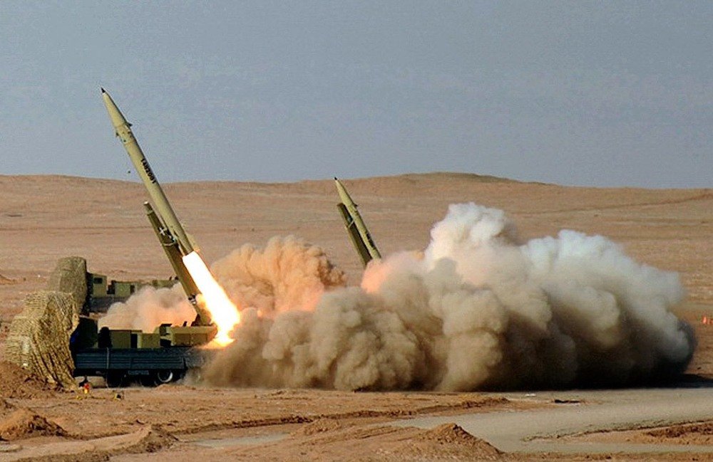 Fateh-110 Missile in Great prophet-7 military exercise. Fateh-110 is an iranian Ballistic single-stage solid-propellant, surface-to-surface missile. Photo by 	Hossein Velayati via Wikimedia Commons.