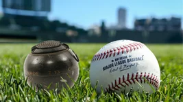 The T-13 hand grenade developed by the Office of Strategic Services, the precursor to the CIA, left, next to a Major League Baseball, right. Composite by Matt Fratus/Coffee or Die.