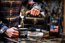 The elegant science of the French Press. Photo courtesy of Black Rifle Coffee Company.