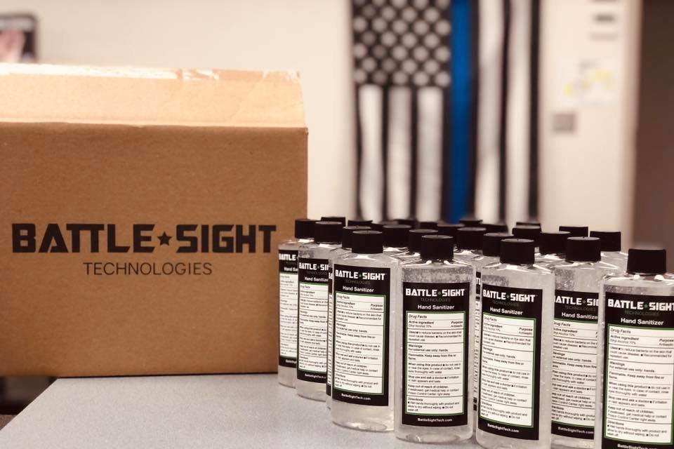 When they saw a need, BST pivoted from their regular business practices to producing bottles of hand sanitizer. Photo courtesy of Battle Sight Technologies.