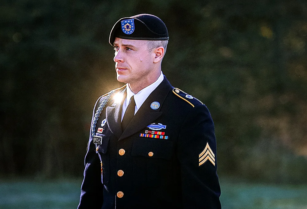 Army Sgt. Bowe Bergdahl arrives for a pretrial hearing at Fort Bragg, N.C.