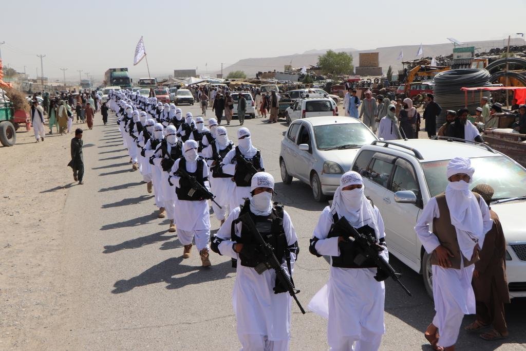A photo on twitter was described as a Taliban ‘parade’ to mark Afghanistan’s Independence Day, Thursday, August 19.