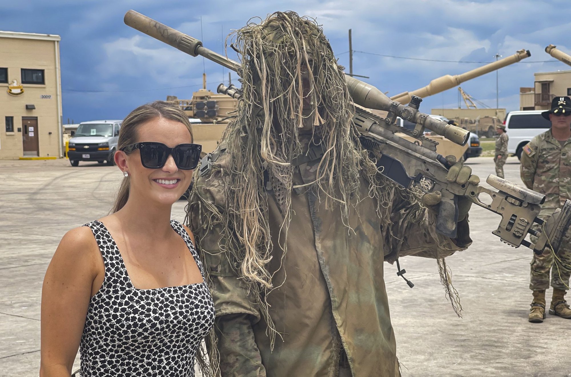 Miss America visits with a sniper from the 1st Cavalry Division at Fort Hood, Friday, July 2, 2021. Photo by Mac Caltrider/Coffee or Die Magazine.