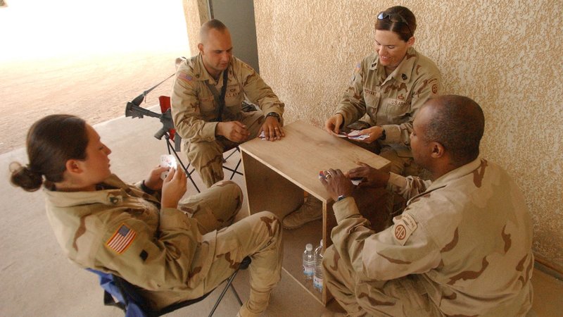 Soldiers pass the time