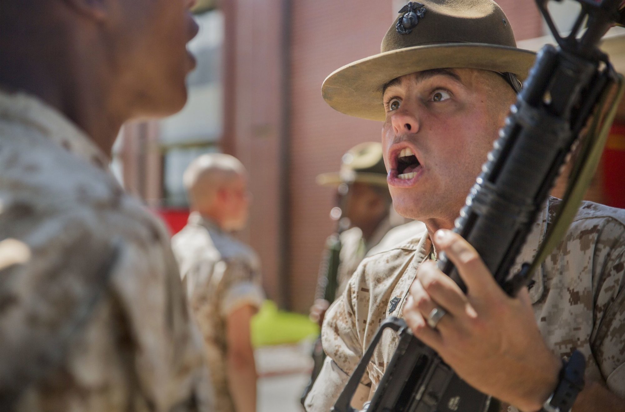 Sgt. Jonathan B. Reeves currently serves as a Marine Corps drill instructor with Platoon 1085, Charlie Company, 1st Recruit Training Battalion, at Marine Corps Recruit Depot Parris Island, S.C. Reeves joined the Marine Corps in September 2009 and became a drill instructor in January 2015. Reeves is a native of Augusta, Ga. About 600 Marine Corps drill instructors shape the approximately 20,000 recruits who come to Parris Island annually into basic United States Marines. Parris Island is home to entry-level enlisted training for 50 percent of males and 100 percent of females in the Marine Corps. (Photo by Pfc Aaron Bolser)