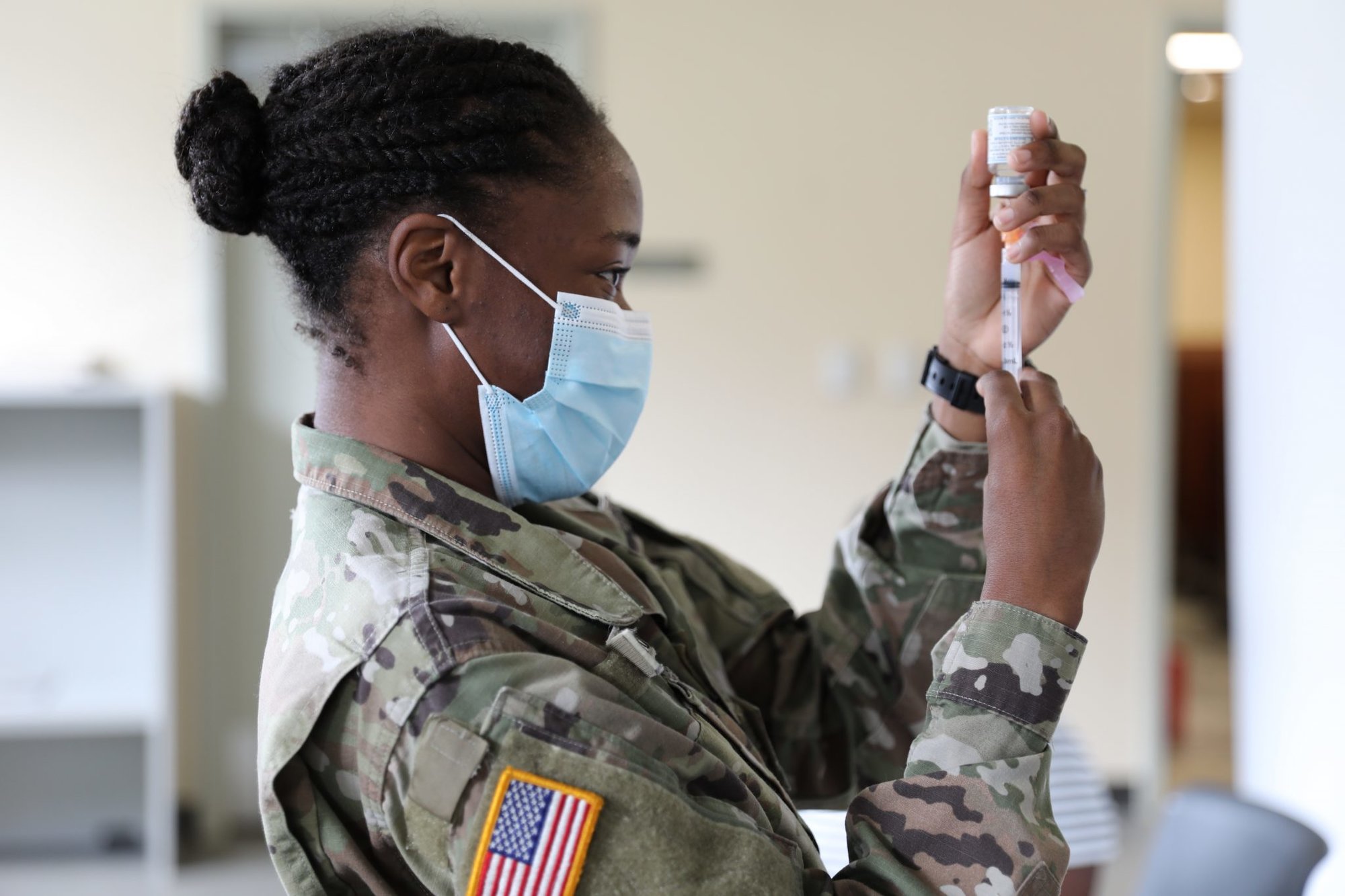Republican lawmakers do not believe a Pentagon-wide vaccine mandate is legal under current “emergency” approvals, but full approval for most COVID-19 vaccinations is expected soon. US Army National Guard photo by Sgt. Leona C. Hendrickson.