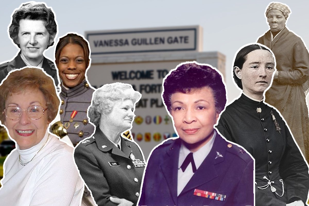 A World War II POW and the only female Medal of Honor recipient are among the dozen women who may help rename bases with Confederate names. Composite by Coffee or Die Magazine.