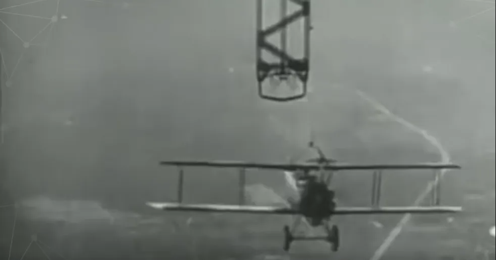 A Curtiss F9C Sparrowhawk coming in for "landing." Screen grab taken from a video by Not Exactly Normal.
