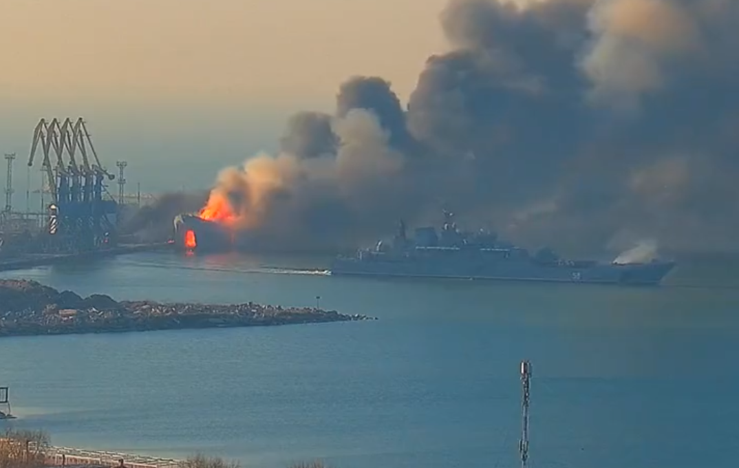 russian ship burning