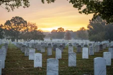 The sun rises over Section 60 of Arlington National Cemetery, Arlington, Virginia, Oct. 25, 2019. US Army photo by Elizabeth Fraser / Arlington National Cemetery.