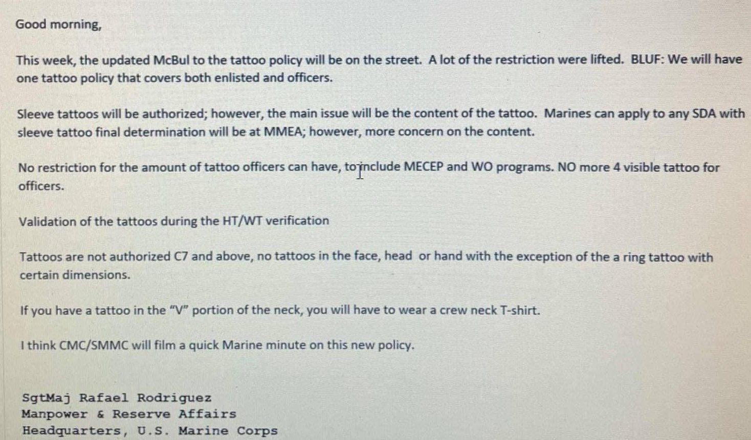 Marine tattoo policy