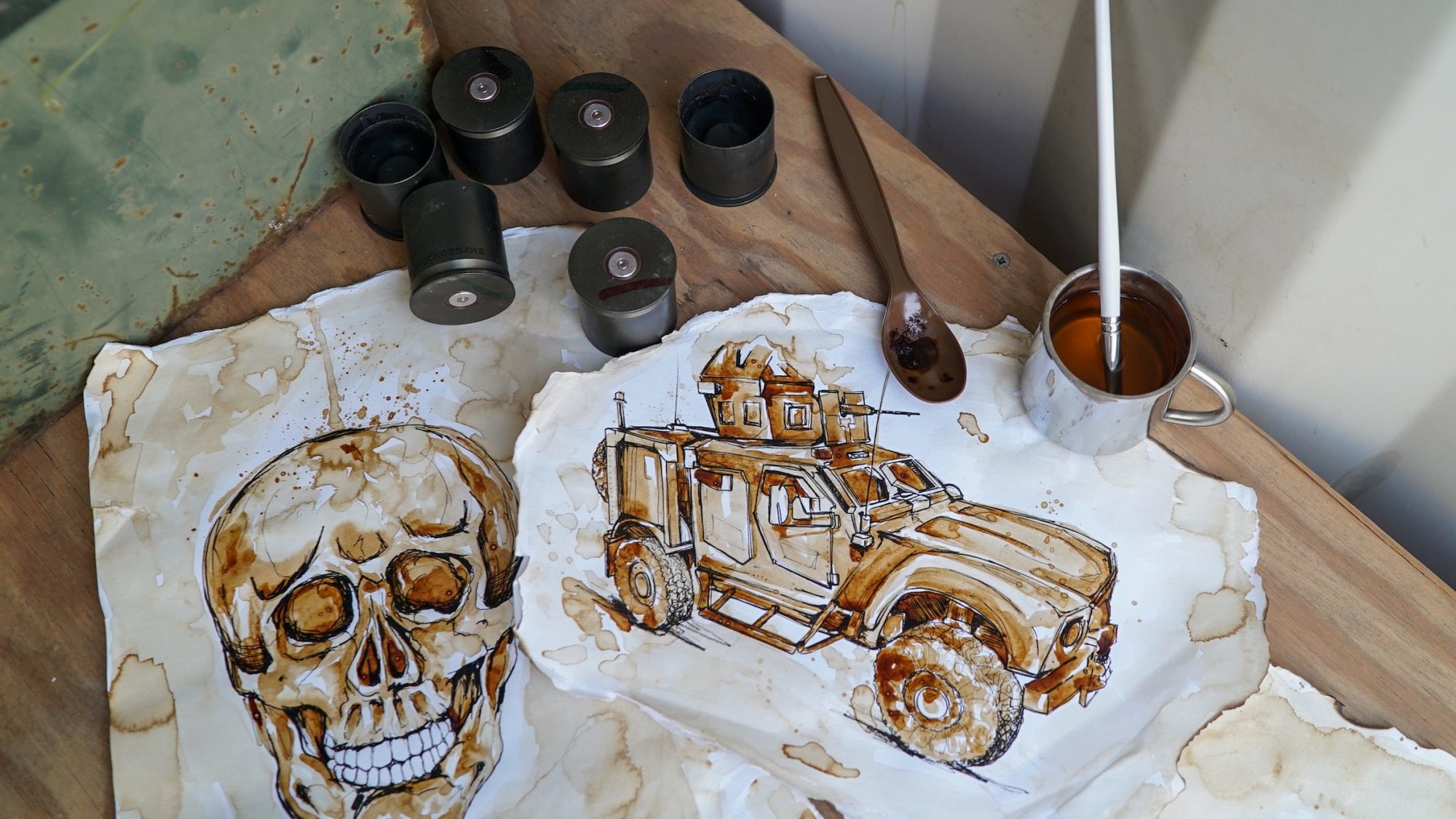 Lundborg painted this skull and a Mine-Resistant Ambush Protected vehicle while serving in East Africa in February 2019. Photo courtesy of Corban Lundborg