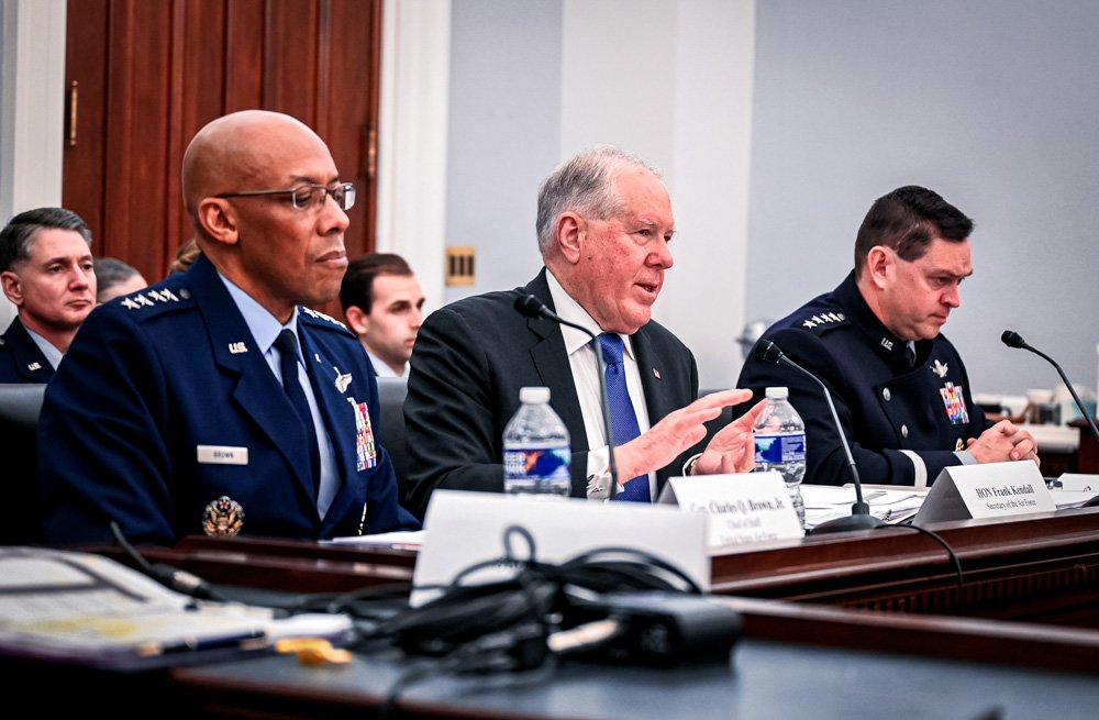 Secretary of the Air Force Frank Kendall (center) delivers testimony during a House Appropriations Committee hearing in the Capitol Building, Washington, D.C.