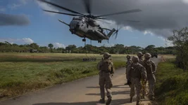 An early 2017 rape scandal rocked the “Flying Tigers” of the California-based Marine Heavy Helicopter Squadron 361, shown here retrieving a High Mobility Artillery Rocket System from Landing Zone Dodo, Okinawa, Japan, on Oct. 19, 2020. But a recent appellate court ruling might free convicted Lance Cpl. Guillermo Cabrera. US Marine Corps photo.
