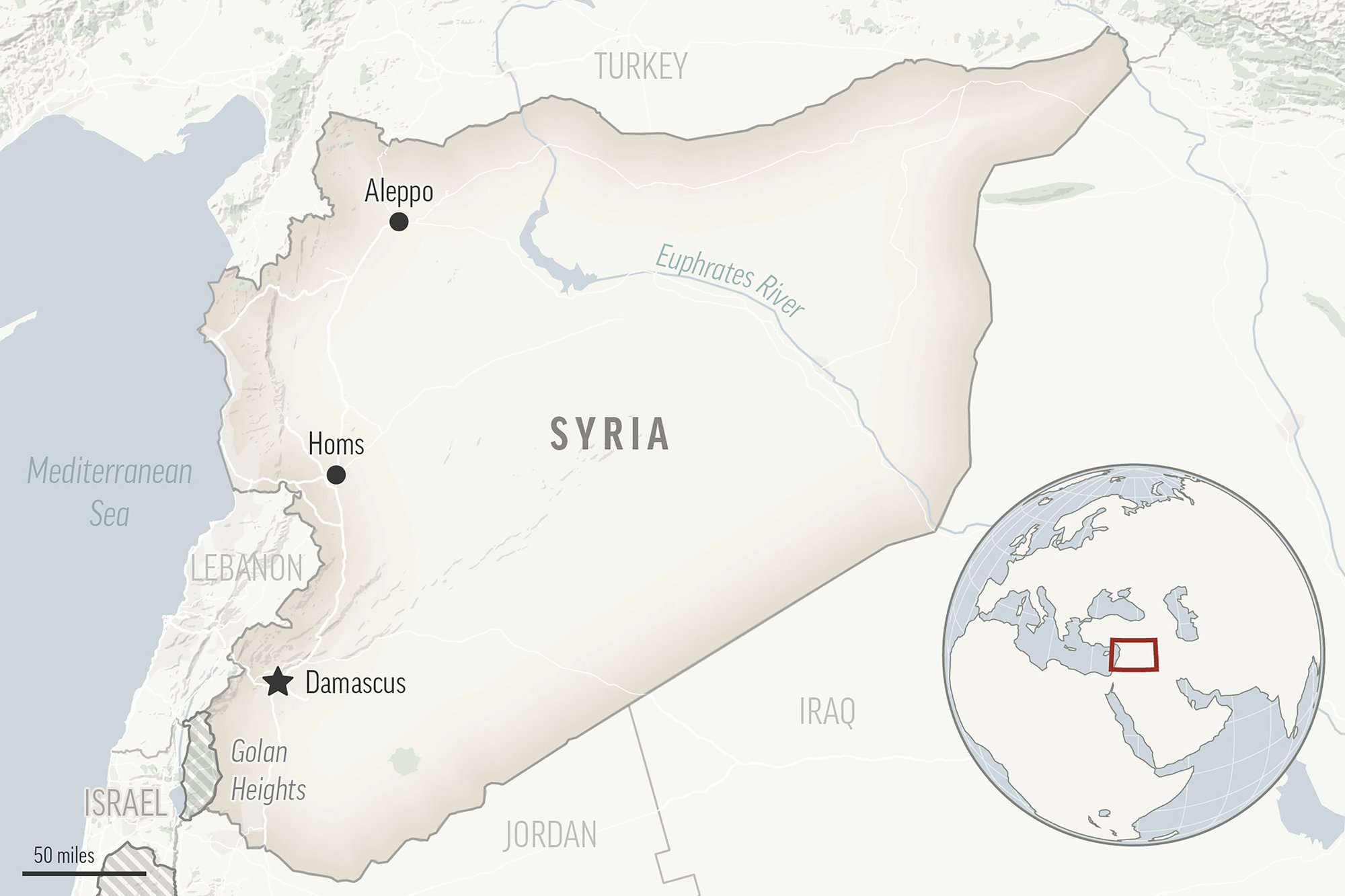 This is a locator map for Syria with its capital, Damascus. AP Photo.