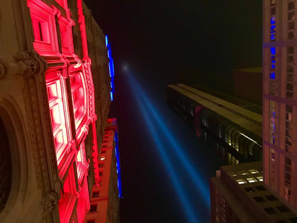 9/11 memorial tribute in lights