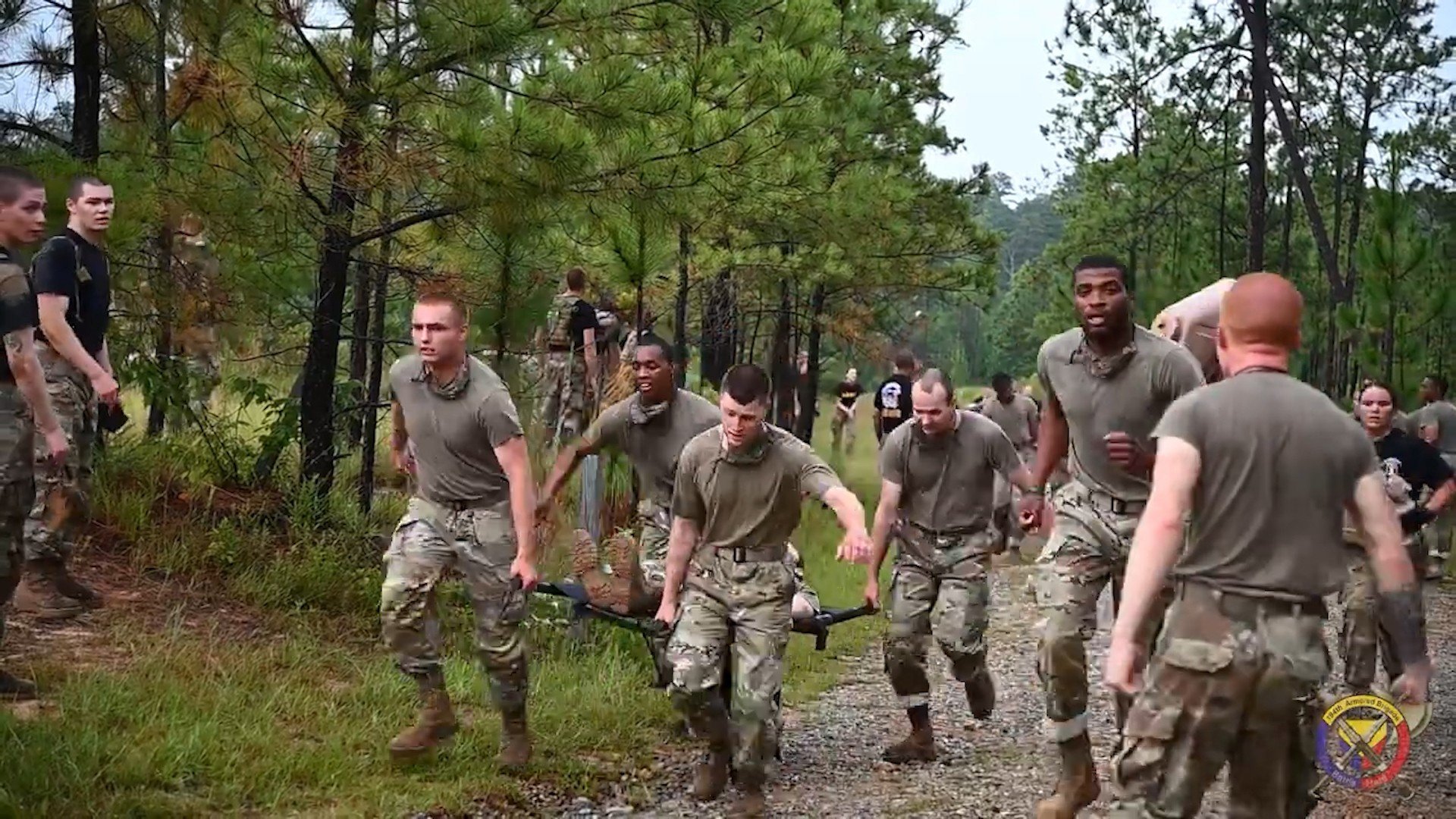 An image from a recent Army video shows recruits starting training here to become cavalry scouts taking part in an event designed to instill teamwork and attention to detail on their first day of training. Called the “Thunder Run,” the event replaces the traditional “shark attack” in which drill sergeants swarmed newly arrived trainees and shouted orders and belittling comments to gain immediate compliance. The 194th Armored Brigade, which trains the Army’s armor crewmen and cavalry scouts, adopted the Thunder Run several months ago as a replacement for the shark attack, which had come to be viewed as an outmoded vestige of the Vietnam-era military draft. Army photo