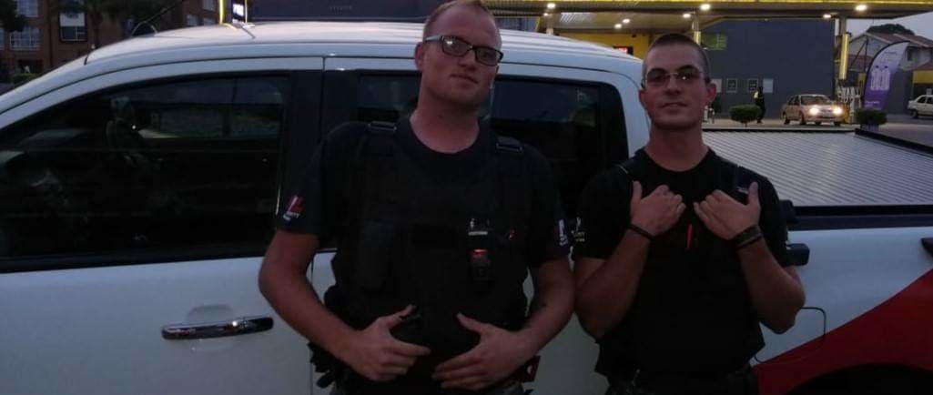 Armed Reaction Officer Quinten Theron, left, works for MML Security, which operates in the suburbs of Johannesburg, South Africa. Photo courtesy of Quinten Theron.