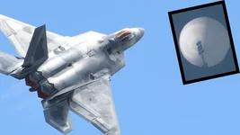 US officials announced on Thursday, Feb. 2, 2023, that they’d scrambled F-22 Raptor interceptors to observe what they believe is a Chinese spy balloon bobbing in the stratosphere over Montana. Composite by Coffee or Die.