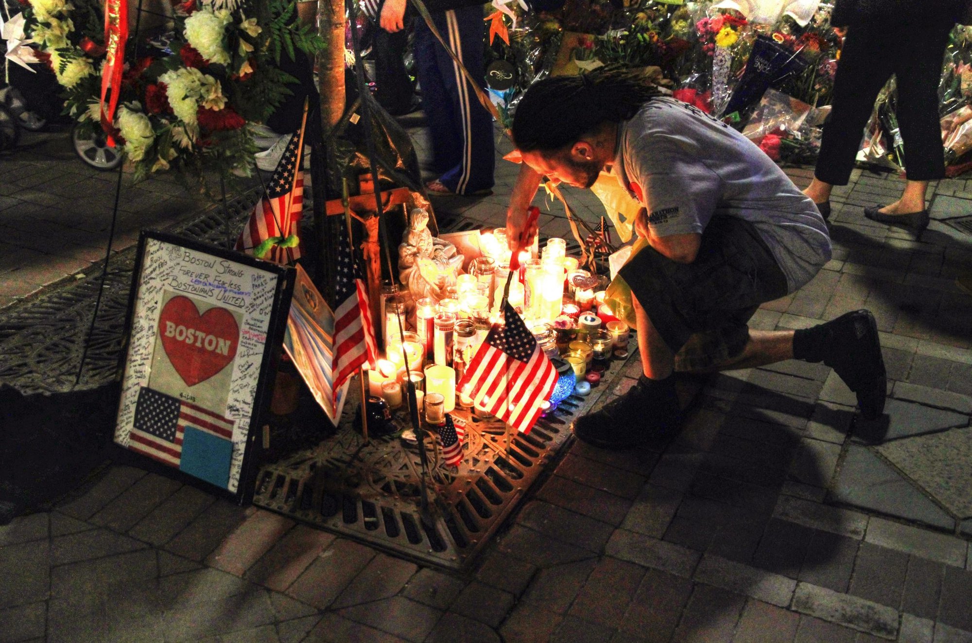 Remembering the victims of the Boston Marathon bombings in Copley Square of Boston, Massachusetts on July 30, 2013. Photo by Ingfbruno via Wikimedia Commons.