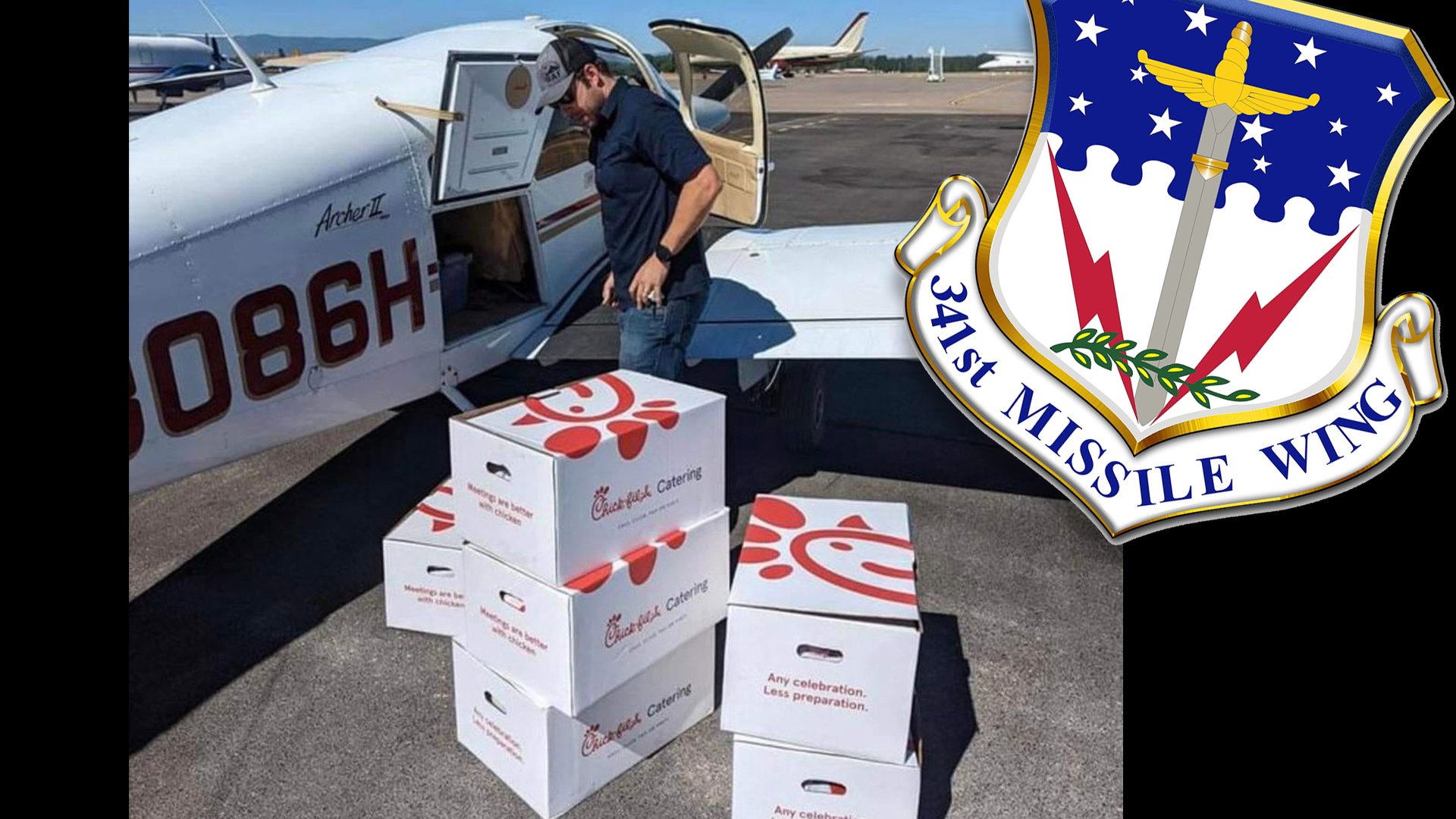 Leaders in the 341st Missile Wing at Malmstrom Air Force Base chartered a small plane to fly in $1,100 worth of Chick-Fil-A sandwiches for junior enlisted personnel. Photo from Malmstrom 5/6 Alliance Facebook page.