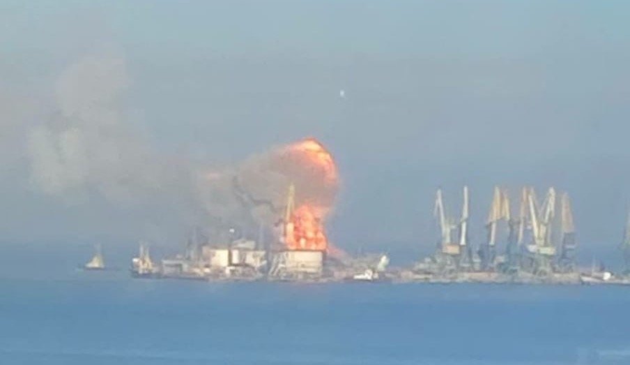 russian ship burns
