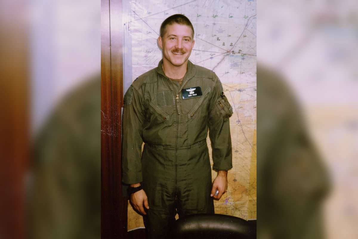 The last photo taken of Capt. Stephen R. Phillis before he went down over Basra, Iraq, under enemy fire, intentionally giving his life to save that of his young wingman. Photo courtesy of James Demarest.