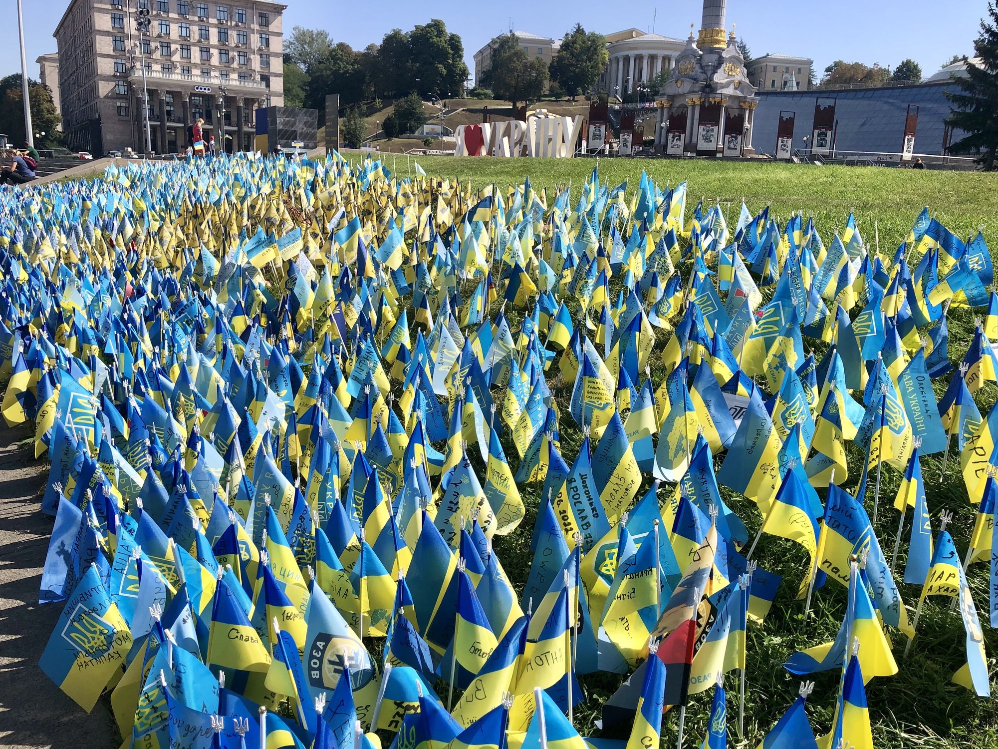 A display on Kyiv’s central square, the Maidan, on Ukraine’s Independence Day, Aug. 24, 2022. Photo by Nolan Peterson/Coffee or Die Magazine.