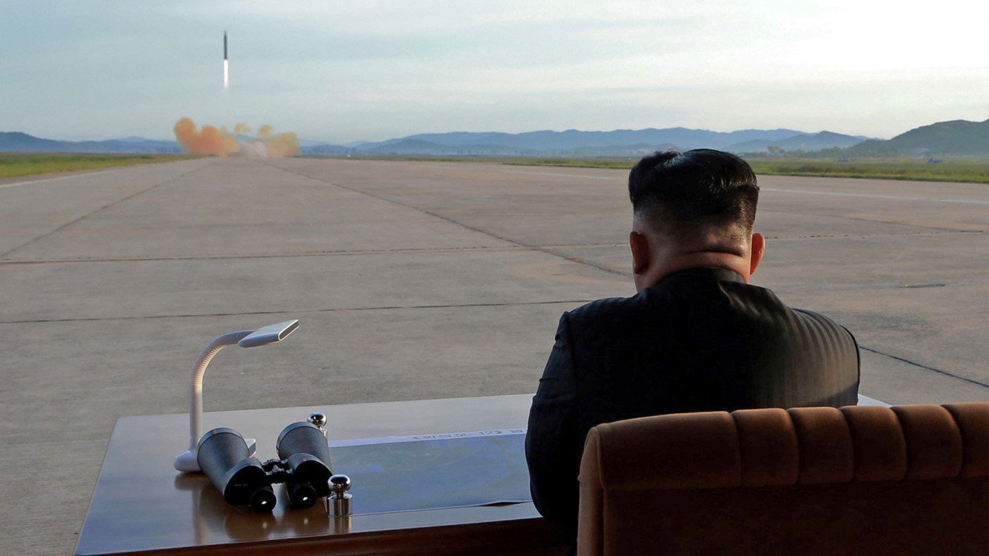 North Korean leader Kim Jong-Un inspecting a launching drill of the medium-and-long range strategic ballistic rocket Hwasong-12 on September 16, 2017. Photo by Korean Central News Agency.